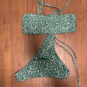 SHEIN Green and White Floral bandeau Bikini set